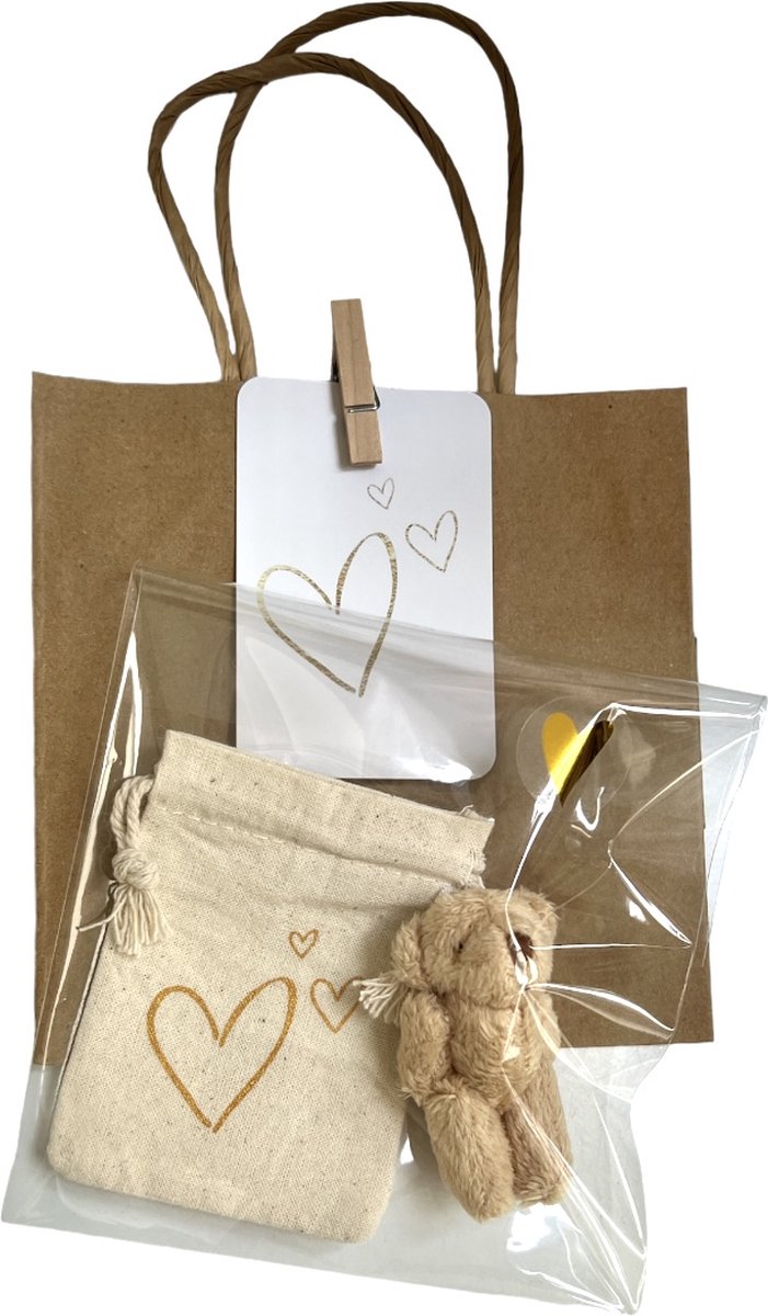 Minibeertje in zakje - juf meester cadeau - mini cadeautje - nationale opa en oma dag - juf/meester - sterkte - troostcadeautje - rouw verlies - herdenking - zomaar - klein knuffeltje - mini knuffel beertje